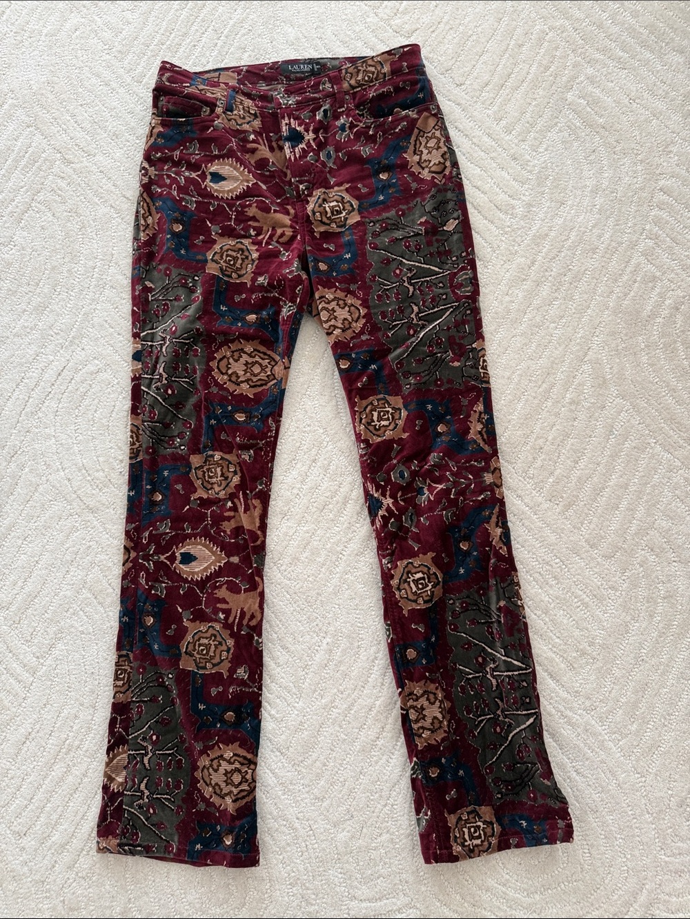 Ralph Lauren Burgundy Multi Boot Cut Velvet Pants